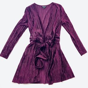 Purple velvet wrap dress.